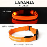 LumiPasseio Laranja — Pilhas. Luz acesa e desligada. Texto em português.